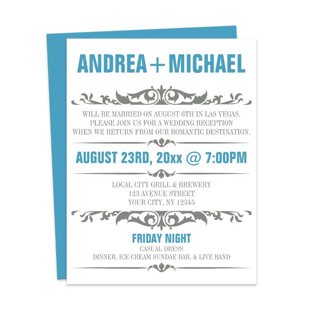 Invitation Réception de mariage uniquement Gris Bleu (Blue Gray Wedding Reception Only Invitation from Starzraven on Zazzle. Downloadable evite available.)