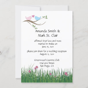 Invitation Réception de mariage uniquement tourtereaux rose e