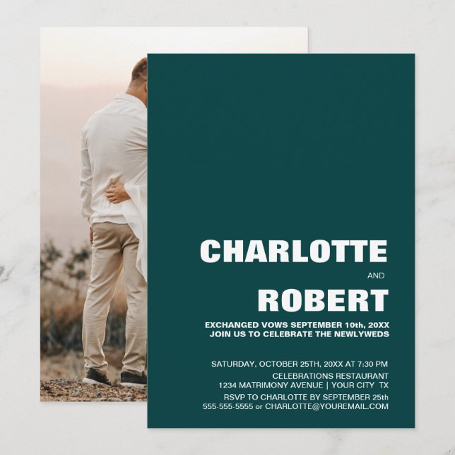 Invitation Réception de mariage vert moderne (Devant / Derrière)