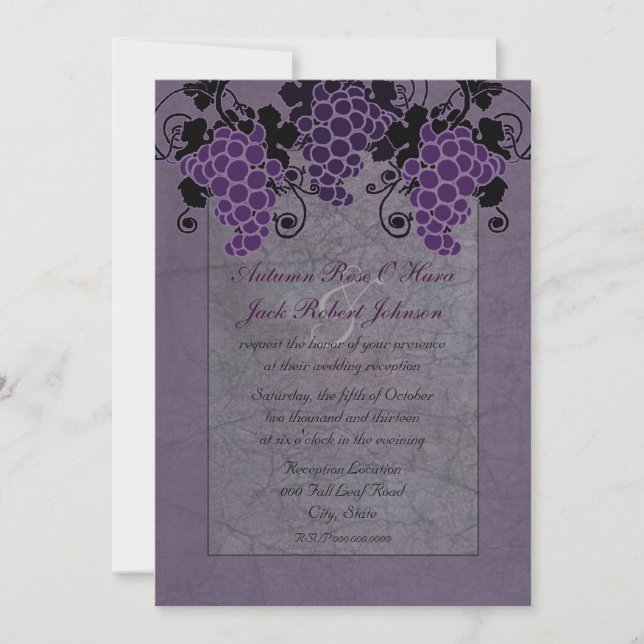 Invitation Réception de mariage vintage de raisins violets (Devant)
