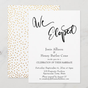 Invitation Réception de mariage We Eloped, confettis dorés