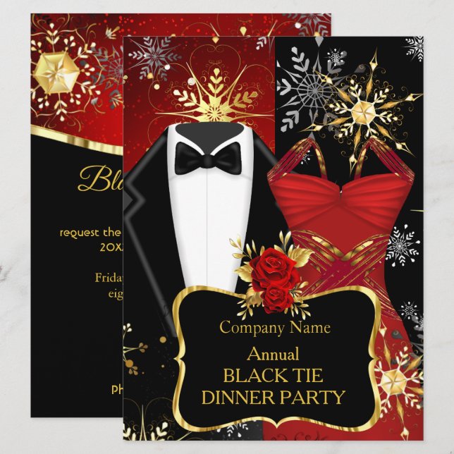 Invitation Réception de Noël en smoking noir Party Tux Rouge (Devant / Derrière)