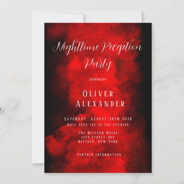 Invitation Réception de nuit Bar Mitzvah Rouge Noir Party à (Devant)