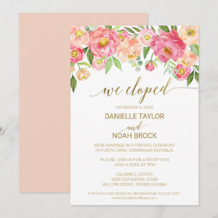 Invitation Réception d'Elopement Peach and Pink Peony Flowers
