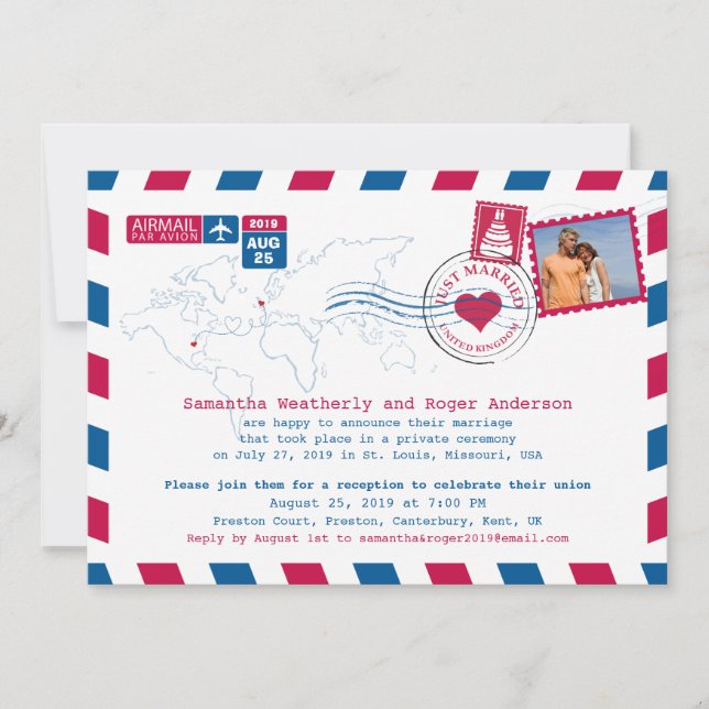 Invitation Réception du courrier aérien des États-Unis et du  (Devant)
