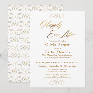 Invitation Réception élégante "Heureux pour toujours" en écri