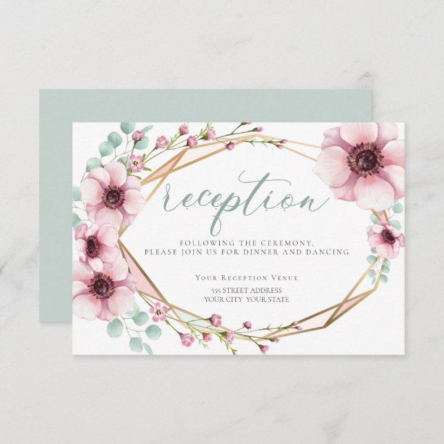 Invitation RÉCEPTION | Fleurs de printemps fraîches et feuill (Devant / Derrière)