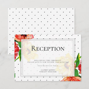 Invitation Réception   Floral pois et jaune rouge