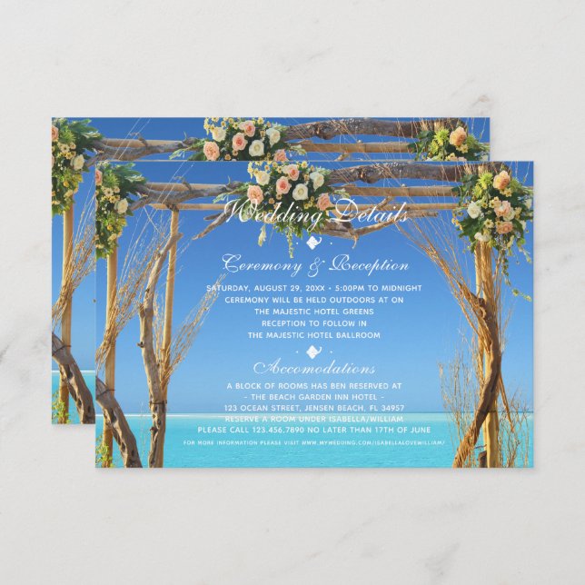 Invitation Réception Floral Summer Beach Wedding Gate (Devant / Derrière)