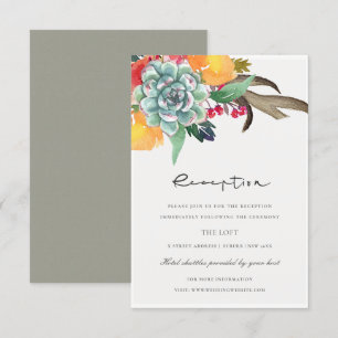 INVITATION RÉCEPTION FLORALE SUCCULTE ANTLER BOHEMIAN ALLURE