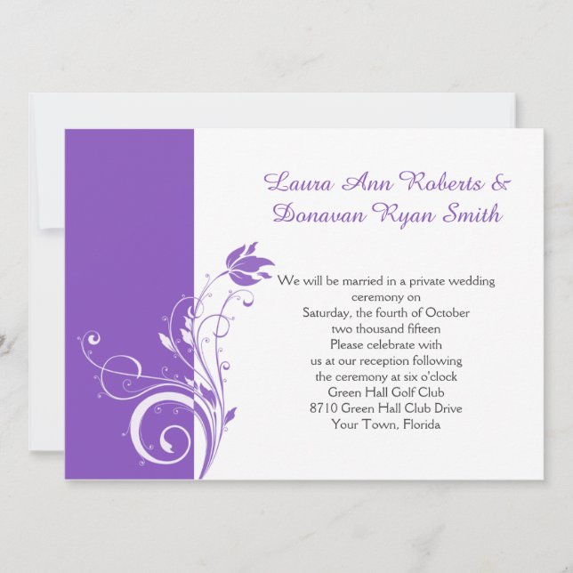 Invitation Réception florale violet et blanc uniquement (Devant)