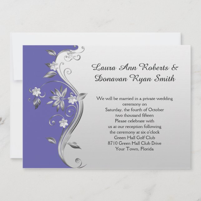 Invitation Réception florale violette et argentée uniquement (Devant)