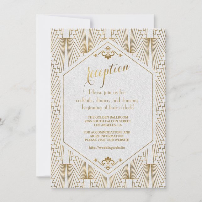 Invitation Réception Gatsby le Magnifique Art Déco Or Blanc (Devant)