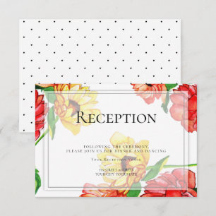 Invitation Réception Grandes Fleurs jaunes rouges gras
