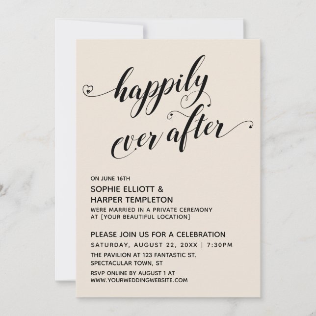 Invitation Réception Happily Ever After Hearts Script Cream (Devant)