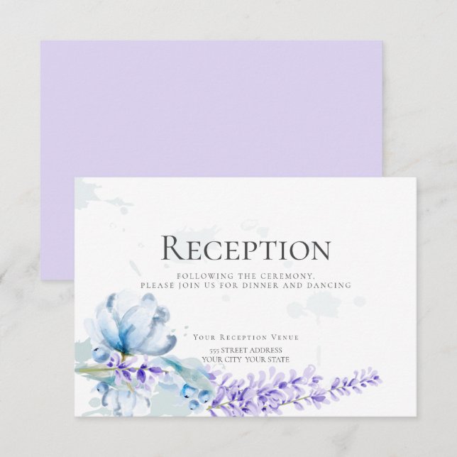Invitation RÉCEPTION | Lavande d'aquarelle -bleu-poussiéreux  (Devant / Derrière)
