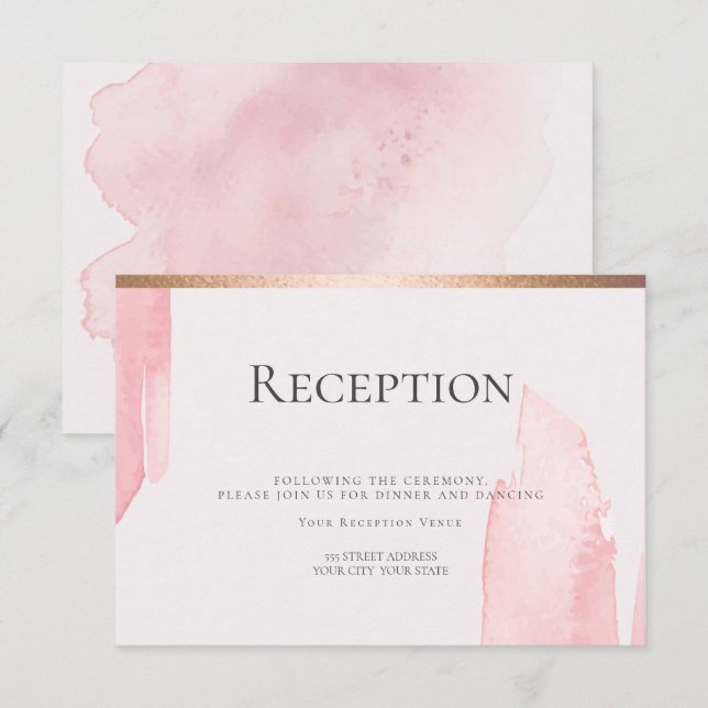 Invitation Réception | Laver de l'aquarelle rose (Devant / Derrière)