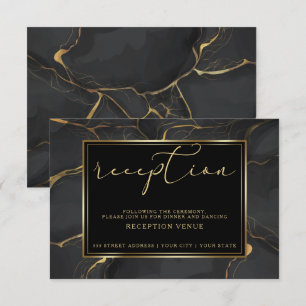 Invitation RÉCEPTION   Marbre Noir et Or Élégant