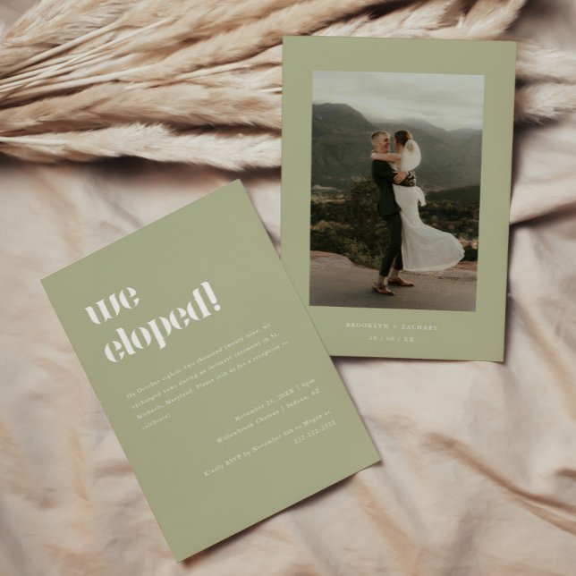 Invitation Réception Mariage moderne Sage Green Eloping (Créateur téléchargé)