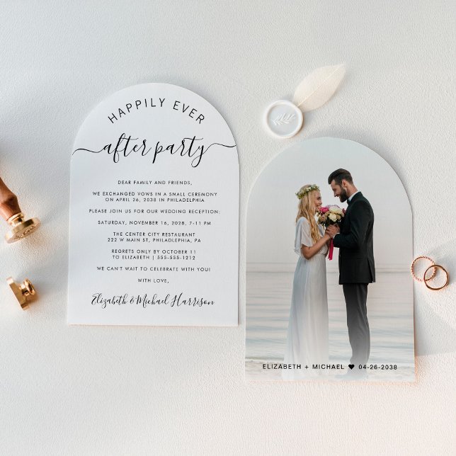 Invitation Réception Mariage Photo Arc Chic (Celebrate your love story with an invitation showcasing your favorite photo in an elegant arch frame)