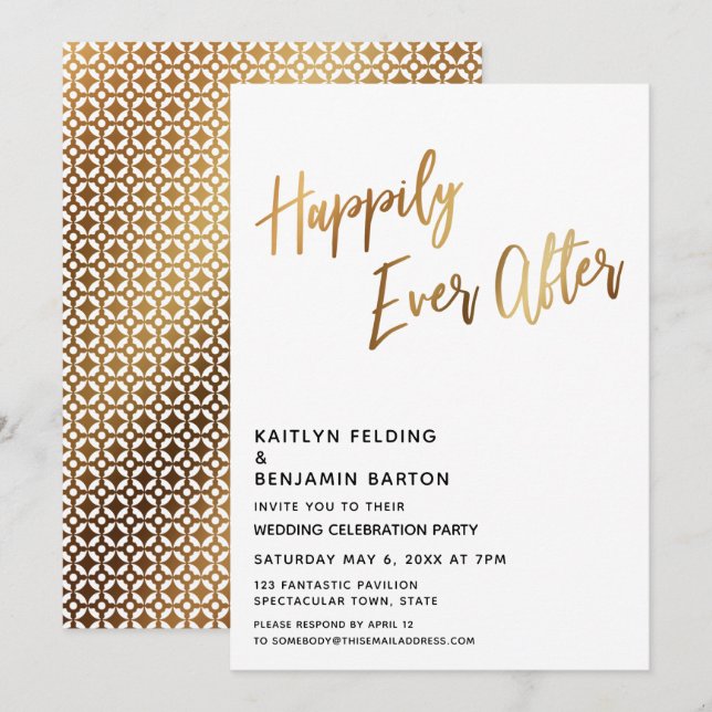 Invitation Réception Moden Happily Ever After Gold (Devant / Derrière)
