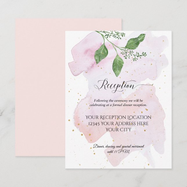 Invitation Réception moderne or Eucalyptus Mariage vert (Devant / Derrière)