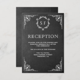 Invitation Réception Monogramme Orné Tableau Noir