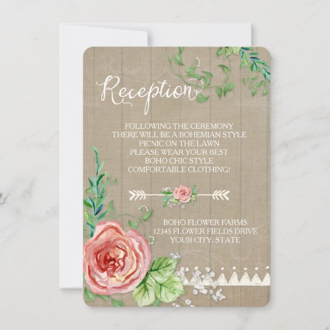 Invitation Réception Pique-Nique BOHO Baby's Breath Rose Gran (Devant)