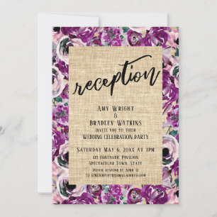 Invitation Réception Rose Pâle Gras Fleur Aquarelle Burlap