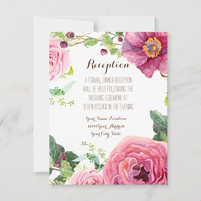 Invitation Réception Rose Peony Wreath Moderne Feuille simple (Devant)