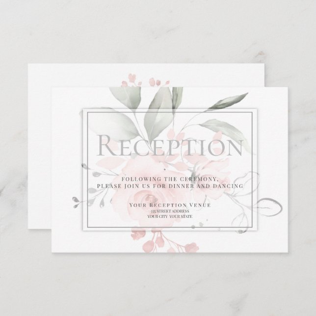 Invitation Réception | Roses amoureux rose printemps (Devant / Derrière)