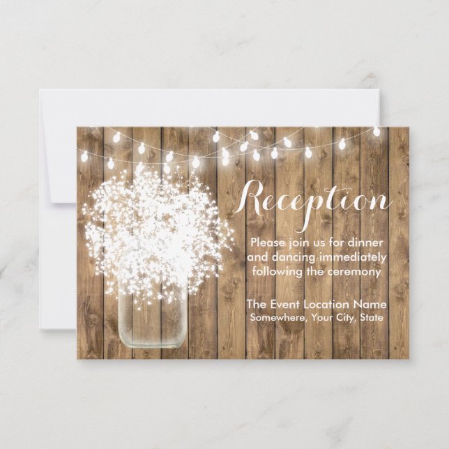 Invitation Réception Rustique avec Gypsophile et Guirlandes L (Devant)