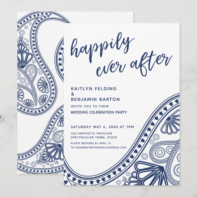 Invitation Réception seulement pour Navy Happily Ever After P (Devant / Derrière)