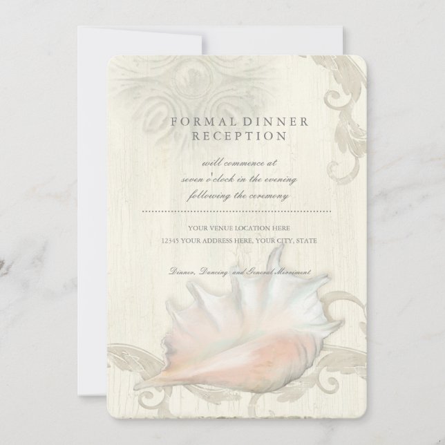 Invitation Réception Shore Beach Seashell Conch Shell Mariage (Devant)
