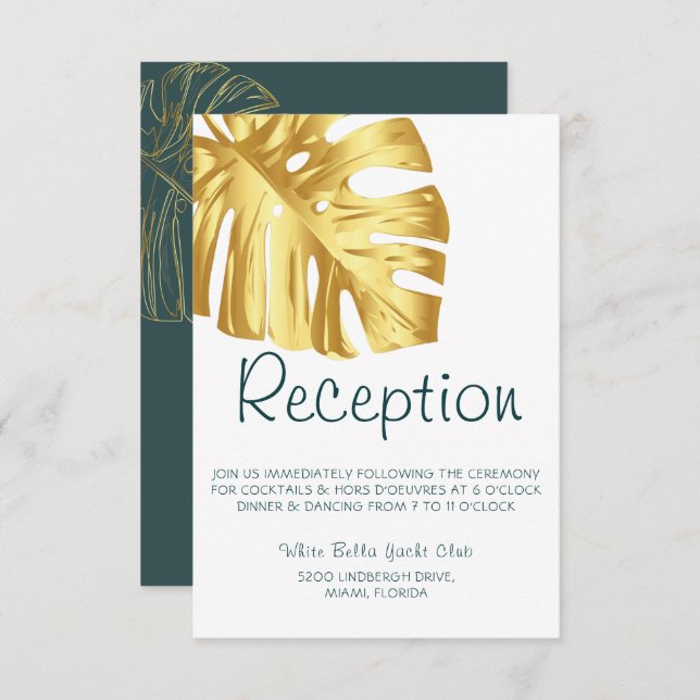 Invitation Réception Tropical Gold Wedding (Devant / Derrière)
