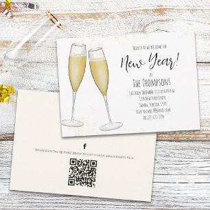 Invitation Réceptions du Nouvel An simples Champagne Code QR 