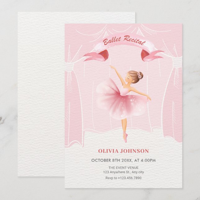 Invitation récital de ballerine rose (Devant / Derrière)