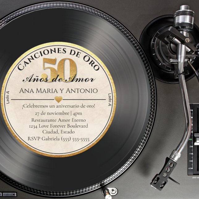 Invitation Record espagnol de Vinyl rétro 50ème anniversaire (Créateur téléchargé)