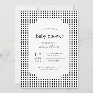 Invitation Rectangle blanc noir monochrome plaid géométrique