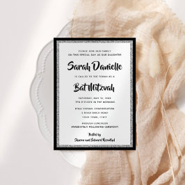 Invitation Rectangle noir et argent Bat mitzvah