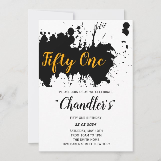 Invitation Recul et blanc avec anniversaire or (Devant)