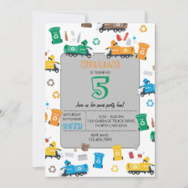 Invitation Recyclage coloré ordures Camions et poubelles Anni