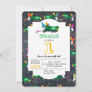 Invitation Recyclage personnalisé Garbage Truck fête d'annive
