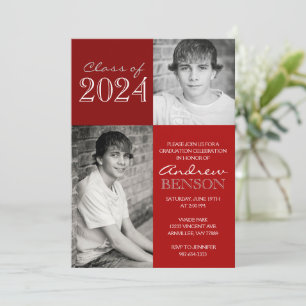 Invitation Red 2 Toned Classic 2 Photo Graduation