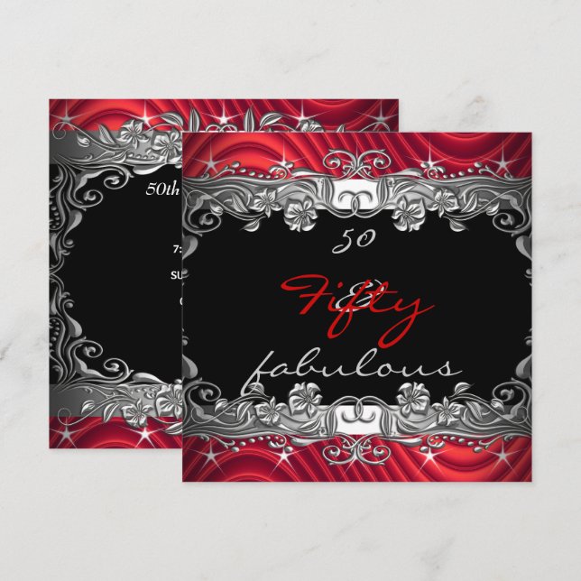 Invitation Red 50 & Fabulous 50th Birthday Party (Devant / Derrière)