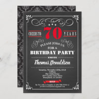 Red 70th anniversaire chalkboard rétro