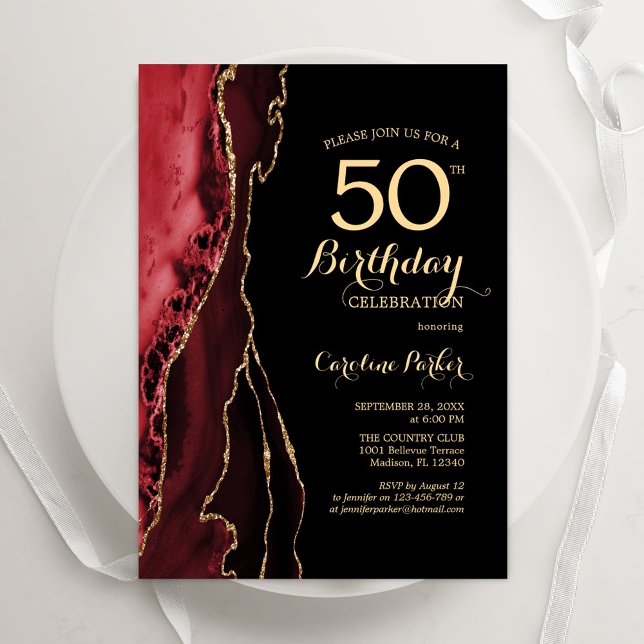 Invitation Red Agate Gold Black 50e anniversaire (Créateur téléchargé)