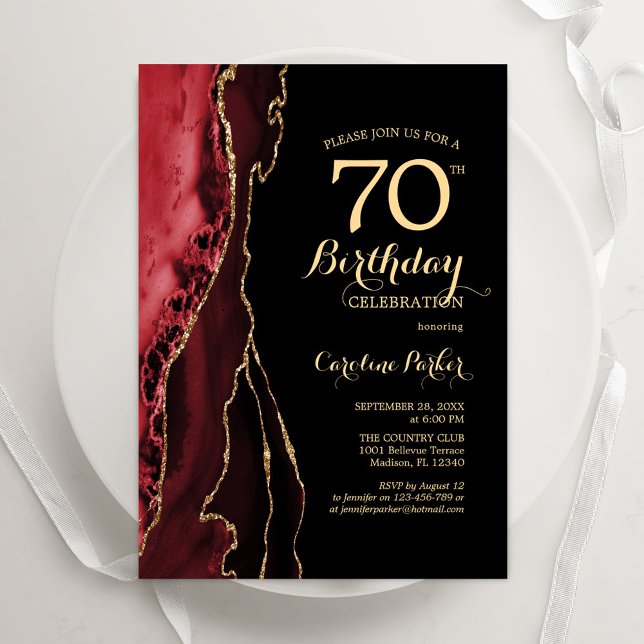 Invitation Red Agate Gold Black 70e anniversaire (Créateur téléchargé)