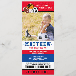 Invitation Red All Star Sport Ticket Anniversaire Photo