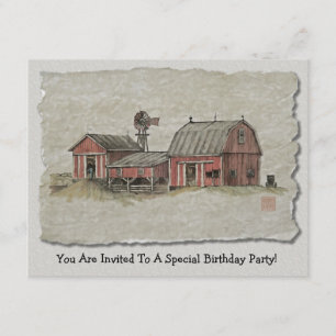 Invitation Red Amish Barn & Windmill